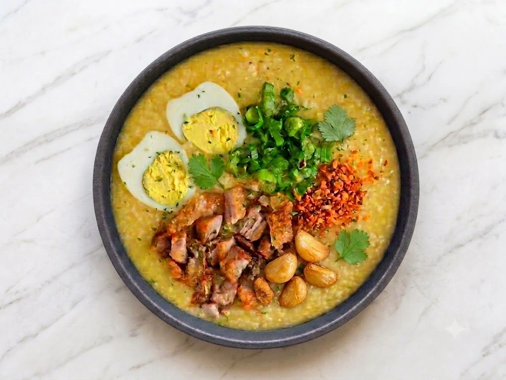 Crispy Pork Lugaw rice porridge at Kalesa Korner in Winnipeg, MB